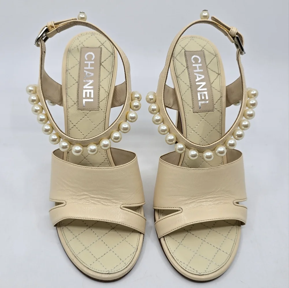 Chanel Pearl Accent Slingback Heels